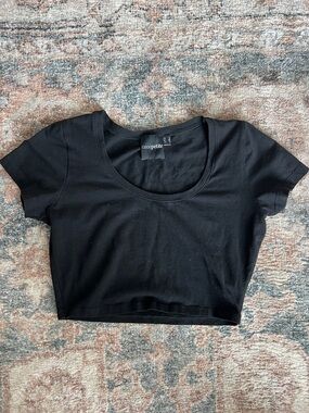 ASOS Petite Black Crop Scoop Neck Tee Top